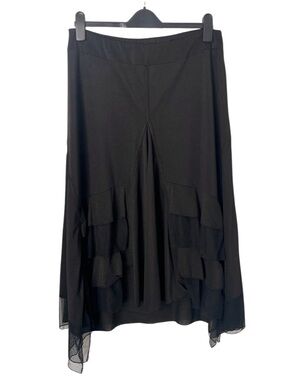 Y2K Black Asymmetrical Low Rise Fairy Goth Mesh Midi Maxi Skirt Grunge Ruffle